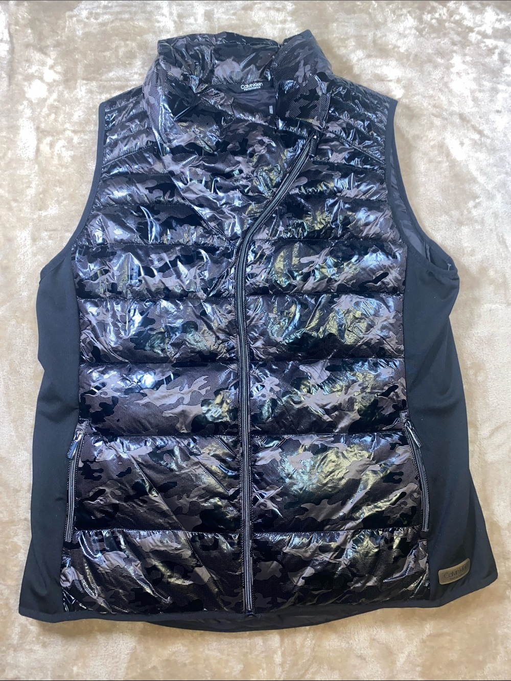 Calvin Klein Black Shiny Camouflage Puffer Vest